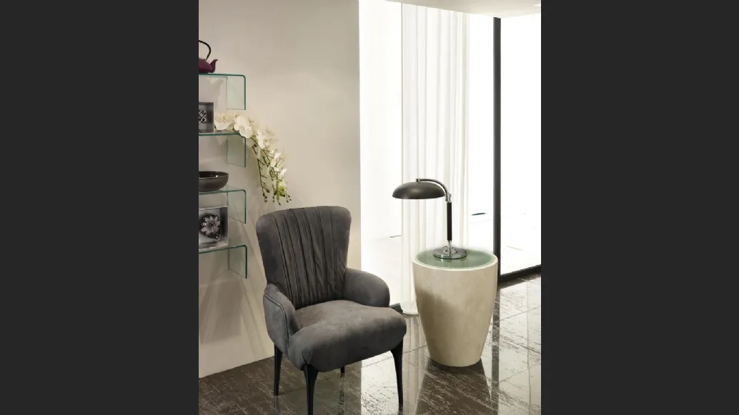 Tavolino di design in pietra con top in vetro Bongo di Stones