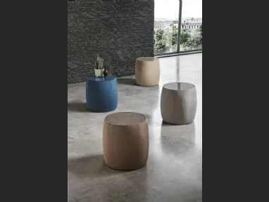 Tavolino Pouf Lepanto con top in vetro o tessuto, rivestito in microfibra effetto velluto di Target Point