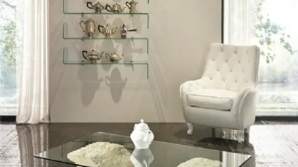 Tavolino Papillon con base in pietra fossile e top in vetro temprato di Stones
