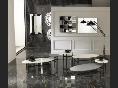 Tavolino rotondo Thor con top in ceramica con fondo in MDF e struttura in metallo verniciato di Stones