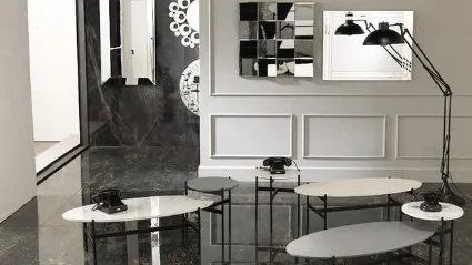 Tavolino rotondo Thor con top in ceramica con fondo in MDF e struttura in metallo verniciato di Stones