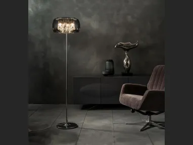Lampada da terra Mirror con pendenti in cristallo e paralume in vetro e specchio di Stones