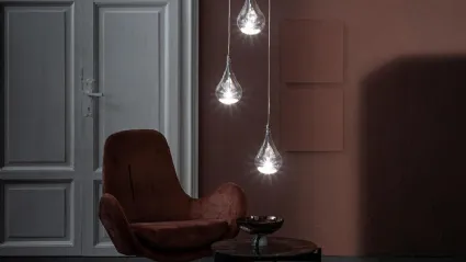 Lampada a sospensione Perle a forma di goccia in vetro trasparente con cristalli colorati di Stones