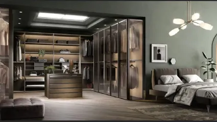 Cabina armadio Antares A122 in nobilitato rovere con ante in vetro di Moretti Compact Giorno Notte