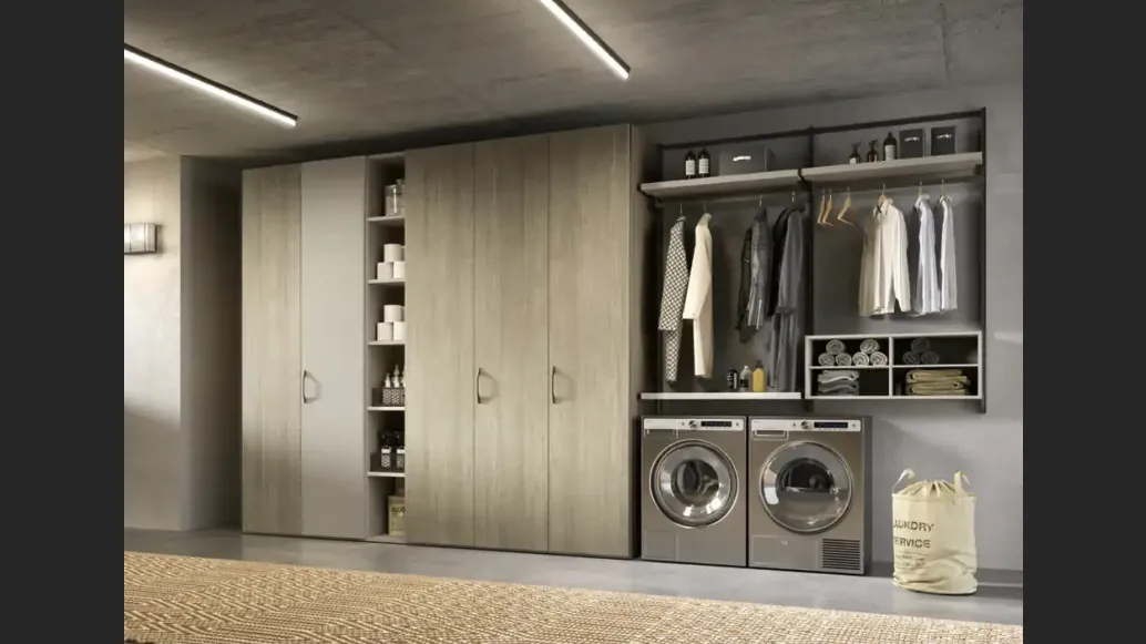 Cabina armadio Orion O425 in rovere miele e laccato di Moretti Compact Giorno Notte