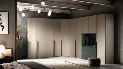 Armadio angolare con ante battenti M402 in legno con porta TV di Mercantini