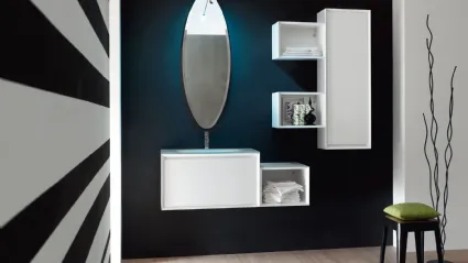 Mobile da Bagno sospeso laccato Bianco lucido con top in cristallo Bianco E-45 05 Arcom