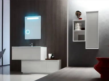 Mobile da Bagno a terra laccato Bianco opaco con top in cristallo Bianco E-45 06 di Arcom