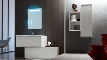 Mobile da Bagno a terra laccato Bianco opaco con top in cristallo Bianco E-45 06 di Arcom