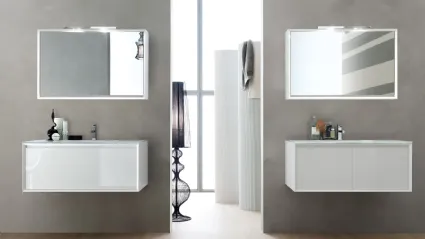 Mobile da Bagno sospeso laccato lucido con top in cristallo Bianco E-45 07 di Arcom