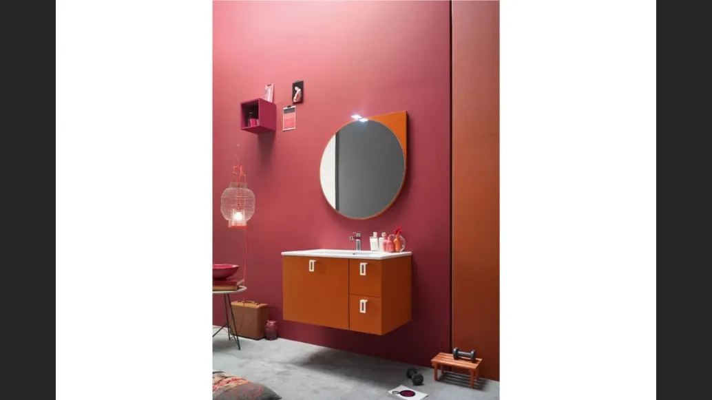 Mobile da Bagno sospeso laccato opaco con maniglia applicata sul frontale E-Ly 52 di Arcom