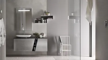 Mobile da Bagno sospeso laccato Platino con top in cristallo Fumo E-Ly 80 di Arcom