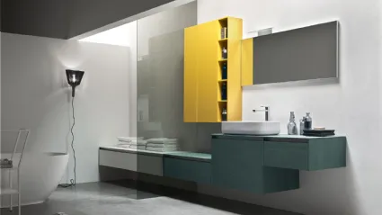 Mobile da Bagno sospeso in Rovere Segale con pensile laccato Giallo opaco Escape 33 di Arcom