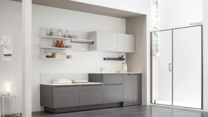 Mobile da Bagno per lavanderia I-WASH 08 laccato opaco Grigio con pensili in melaminico di Arcom