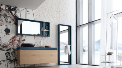 Mobile da Bagno sospeso La Fenice 14 in Rovere nodato riso con top in laccato opaco Petrolio di Arcom