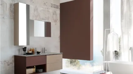 Mobile da Bagno sospeso La Fenice 13 in Rovere nodato con top in cristallo di Arcom