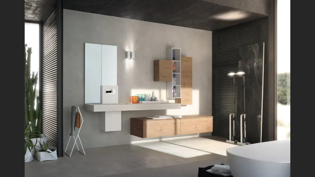 Mobile da Bagno sospeso La Fenice 15 in Rovere nodato naturale con top in Ecomalta di Arcom