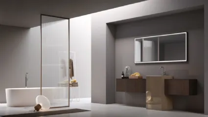 Mobile da Bagno a terra Pollock 63 in Eucalipto con lavabo in gres lucido di Arcom