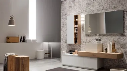 Mobile da Bagno a terra laccato Bianco con piano in Rovere Soul 02 di Arcom