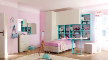 Cameretta a ponte per ragazze con letto in tessuto KC408 di Moretti Compact