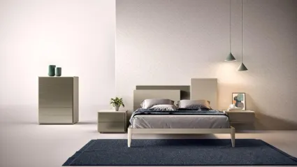 Letto in laccato opaco con testiera asimmetrica bicolore C02 Mondrian e Beta di Mercantini