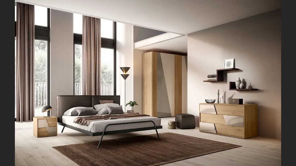 Letto con testiera in tessuto imbottito G04 Leg di Mercantini