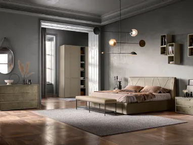 Letto in tessuto imbottito con testiera G06 Lotus e Omega di Mercantini