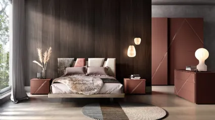Letto in legno con testiera con elementi in pelle imbottita L01 Altair Pad e Alfa di Mercantini