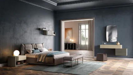 Letto in tessuto con testiera M02 Polis e Omega di Mercantini
