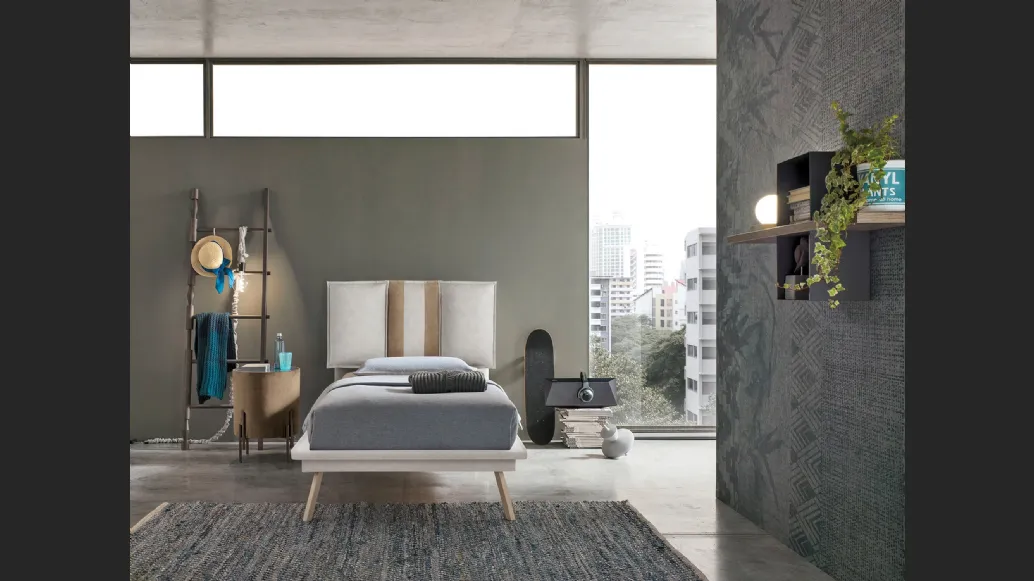 Letto singolo con testiera in tessuto imbottito Santorini di Target Point