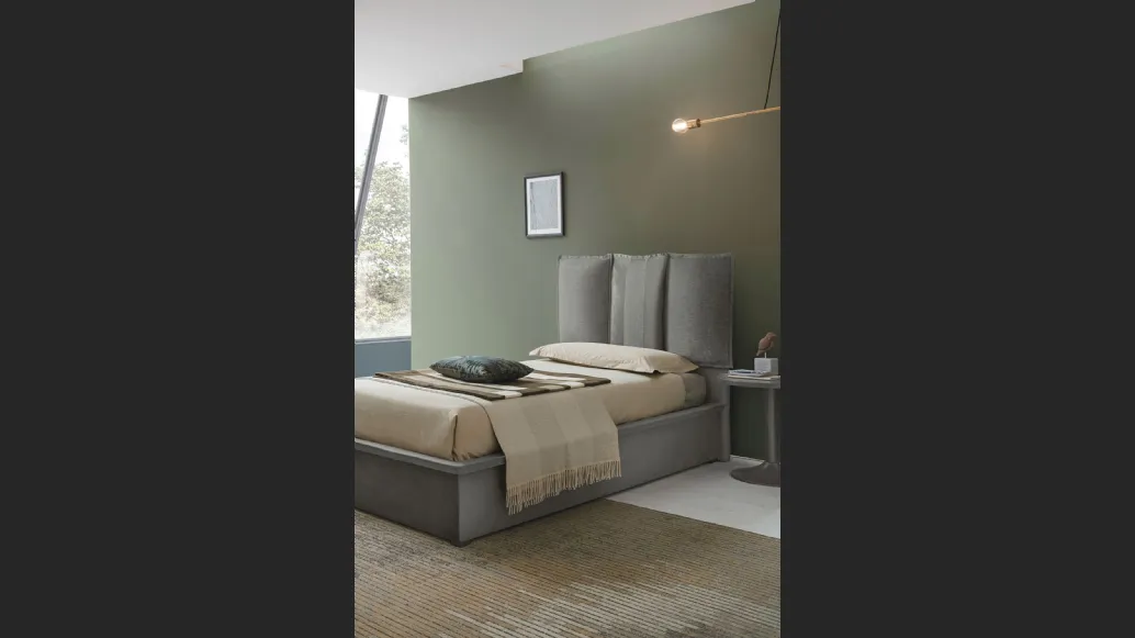 Letto singolo in tessuto con testiera imbottita e contenitore Santorini di Target Point