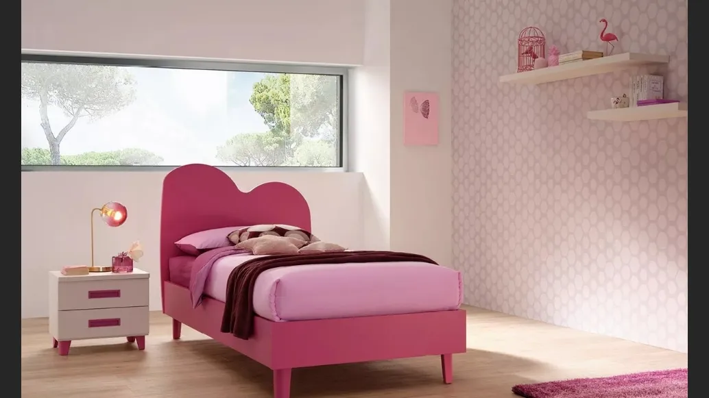 Letto singolo in laccato Ciclamino con testiera Air SC105 di Moretti Compact