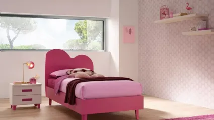 Letto singolo in laccato Ciclamino con testiera Air SC105 di Moretti Compact