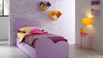 Letto singolo con testiera e pediera sagomate  SC112 in laccato Lilla di Moretti Compact