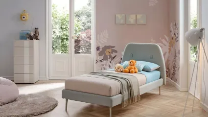 Letto singolo con testiera rivestita in tessuto leggermente curvata SC204 di Moretti Compact
