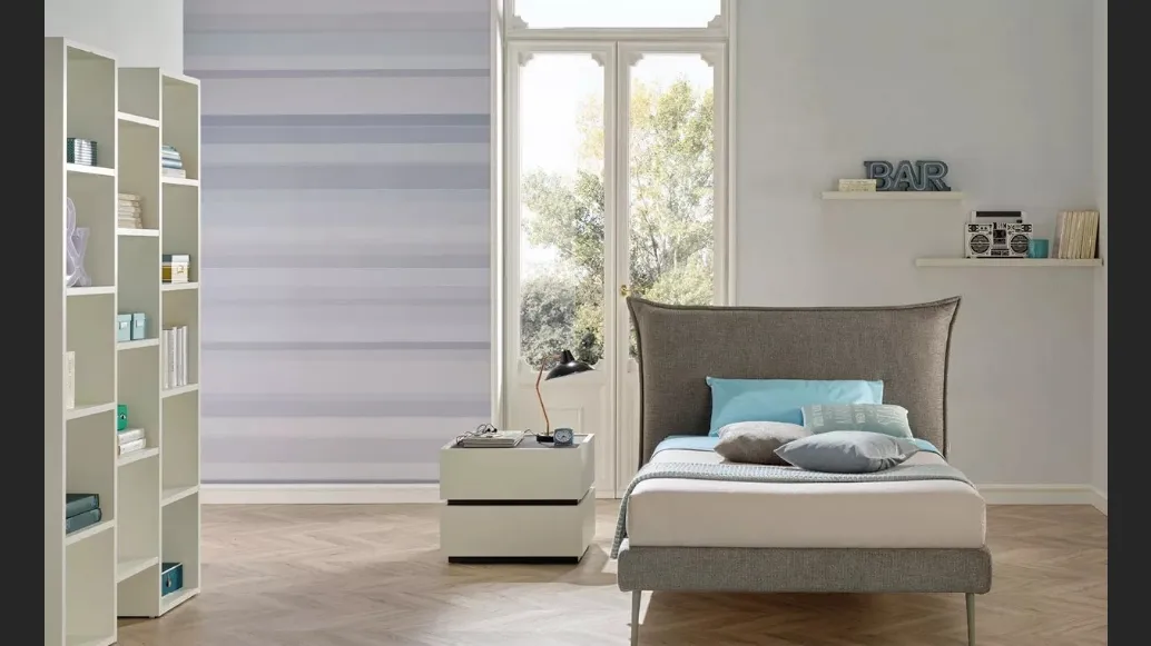 Letto singolo imbottito in tessuto con testiera SC211 di Moretti Compact