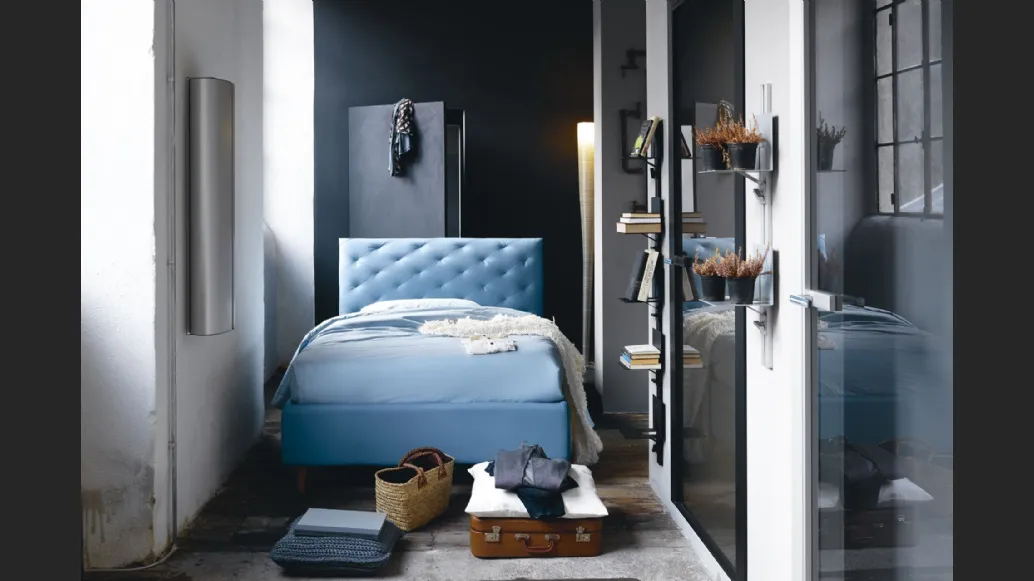 Letto singolo in ecopelle con testiera capitonné e contenitore So Ever di Noctis