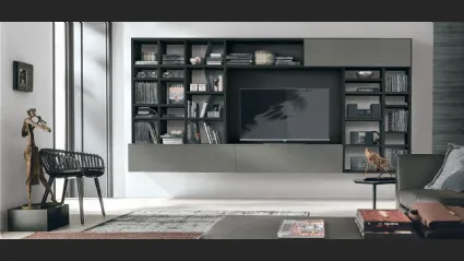 Libreria Atlante UNIT AT204  in materico rovere carbone e materico piasentina scura e metallo laccato bromodi Tomasella