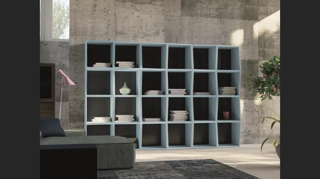 Libreria a muro Unikawood 26 in legno laccato opaco azzurro di Fratelli Mirandola