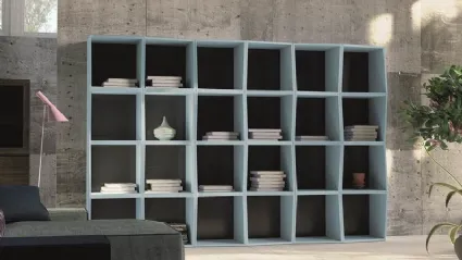 Libreria a muro Unikawood 26 in legno laccato opaco azzurro di Fratelli Mirandola