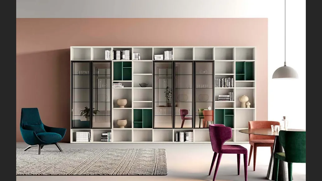 Libreria  a muro Kosmos KL208 in laccato opaco di Mercantini