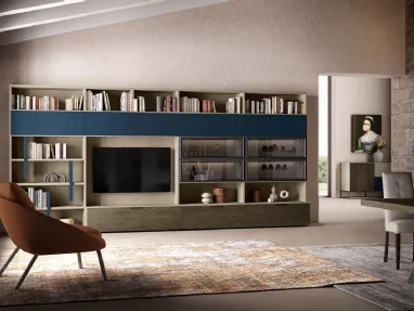 Libreria a muro Kosmos KL210 in legno e laccato opaco di Mercantini