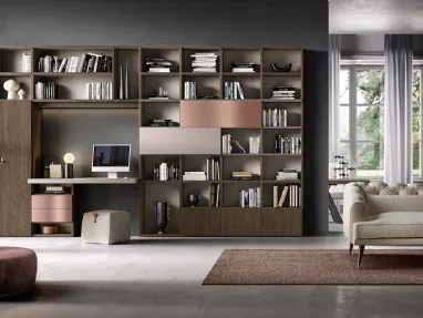 Libreria a muro Kosmos KL215 in legno e laccato opaco di Mercantini