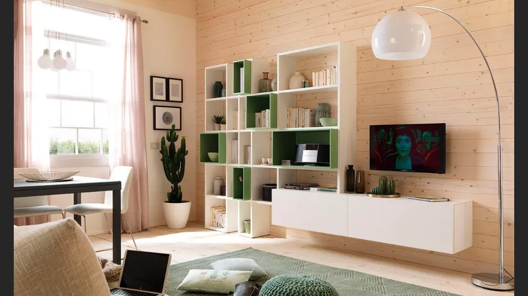 Libreria in melaminico frassino bianco e laccato Flora LV102 Moretti Compact