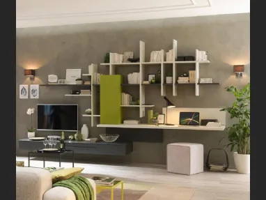 Libreria sospesa in melaminico Quarzo e laccato LV119 di Moretti Compact