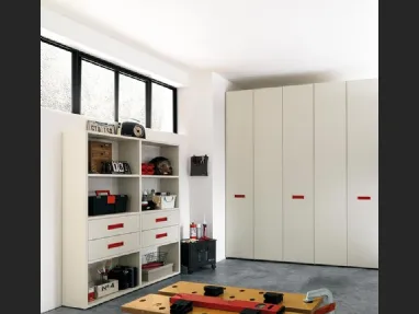 Libreria in melaminico Quarzo con maniglie in laccato Ciliegia NC308 Moretti Compact