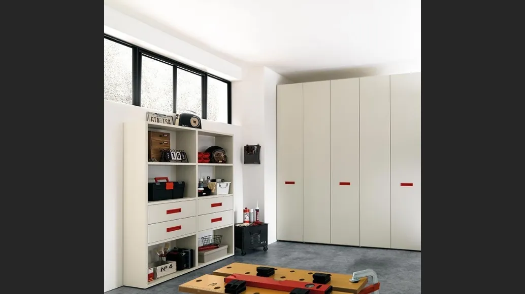Libreria in melaminico Quarzo con maniglie in laccato Ciliegia NC308 Moretti Compact