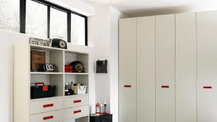 Libreria in melaminico Quarzo con maniglie in laccato Ciliegia NC308 Moretti Compact