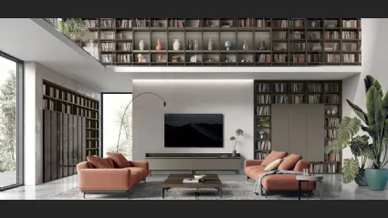Libreria Atlante UNIT AT222 in materico rovere moka e laccato metallizzato ghisa di Tomasella