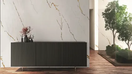 Madia a 3 ante ondulate in laccato opaco ardesia Wave70 di Fratelli Mirandola